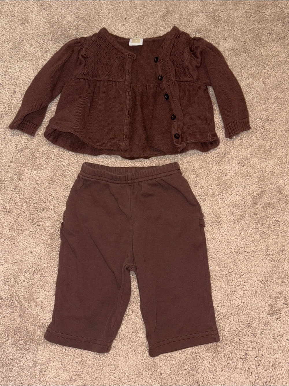Carter's Brown Knit Girls Cardigan & Pants Set